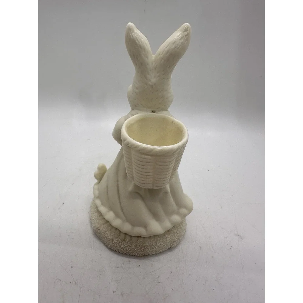 Vintage Easter Bunny Rabbit candleholder Figurine White Dress 5‎ Inch